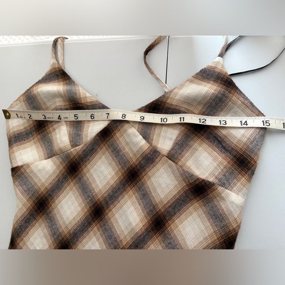 VTG 90s Y2K Forever 21 Brown Flannel Asymmetrical Babydoll Slip Dress S Western - Picture 11 of 12